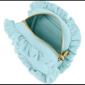 Stoney Clover Lane Velvet Ruffle mini pouch makeup bag in Cloud Aqua velvet NWT